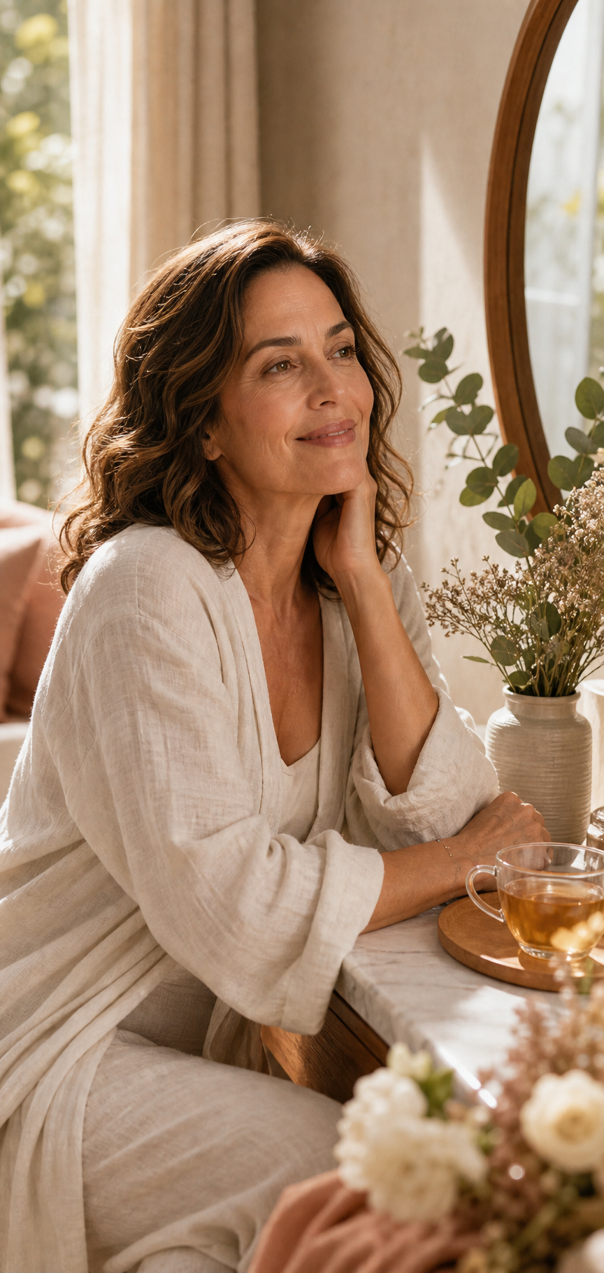 Mulher madura em autocuidado natural durante a menopausa